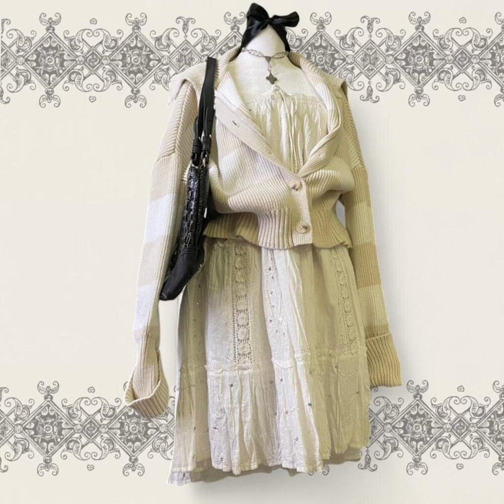 Cream and very soft tan striped button up sweater cardigan